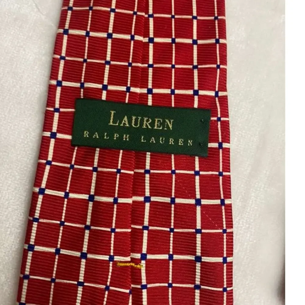 Men's vintage Lauren Ralph Lauren tie, red, geometric, 100% silk